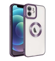 Uyumlu Model Apple iPhone 11 Kılıf Kamera Korumalı Logo Gösteren Şeffaf Kapak (Mor)