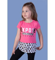 Toontoy Kız Çocuk Leopar Desenli Poplin Detaylı Tişört (Fuşya)