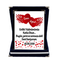 Evlilik Yıl Dönümü Hediyesi İsim ve Tarihli Kişiye Özel Plaket (Lacivert)