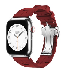 Apple Watch 7/8/9 41mm Katlanabilir Tokalı Hermes Kilim Silikon Kordon 94 (Koyu Kırmızı)