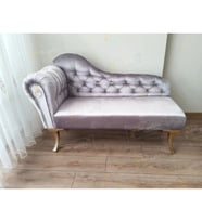 Dekoratif Bihter Koltuk Josefin Puf 120 cm Gold Ayak (Gri)