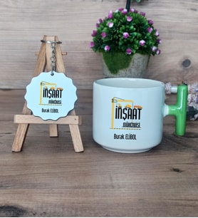 İnşaat Mühendisi Hediye Seti Kupa Bardak T Kulplu ve Anahtarlık Mühendisler Günü Hediyesi  (Model 8)