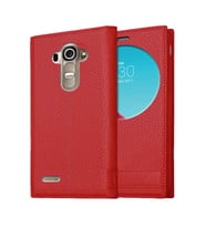 LG G4 Uyumlu Pencereli Kapaklı Magnum Kılıf (Kırmızı)