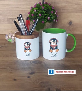 Tatlı Penguen Kalemlik, Kupa Bardak T Kişiye Özel Hediye (Model 14)