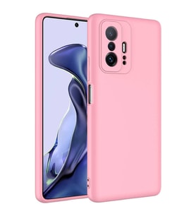 Xiaomi Mi 11T Pro 5G Kılıf Kamera Korumalı iÇi Süet Dokulu Lansman Tipi Silikon (Açık Pembe)
