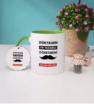 Dünyanın En Yakışıklı Öğretmeni Kupa Bardak ve Anahtarlık (Yeşil)