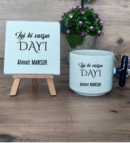 İyi Ki Varsın Dayı Hediye Seti Kupa Bardak T Kulplu ve Dekoratif Taş Dayıya Doğum Günü Hediyesi (Model 2)