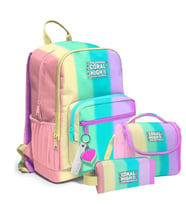 Coral High Desenli 3'lü Okul Sırt Çantası Seti (Pembe)