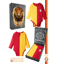 Galatasaray Orijinal Lisanslı Uzun Kol Bebek Body Zıbın Hediyelik Ahşap Kutulu (Sarı)