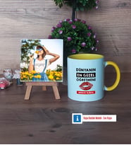 Kadın Öğretmene Hediye Fotoğraflı Dekoratif Taş, Kupa Bardak Beyaz Hediye (Model 7)