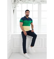 Paul Martin Polo Yaka %100 Pamuk Büyük Parça Desenli Regular Fit T-shirt (Yeşil)