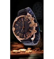 Yuvarlak Kasa Spor Şık Erkek Kol Saati (Siyah-Rose Gold)
