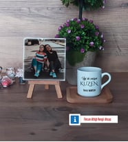 Kuzene Hediye Fotoğraflı Dekoratif Taş, Ahşap Altlıklı Türk Kahvesi Fincanı Hediye (Model 1)