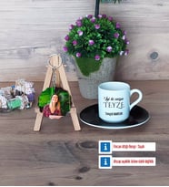 Teyzeye Doğum Günü Hediyesi Türk Kahvesi Fincanı Ahşap Altlıklı ve Fotoğraflı Ahşap Anahtarlık Hediye (Model 7)