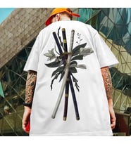 AMOR MAN ÖZEL TASARIM SAMURAY KILICI SIRT BASKILI SÜPER OVERSİZE TREND  ERKEK T-SHIRT (Beyaz)