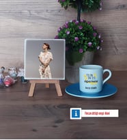 Öğretmene Hediye Fotoğraflı Dekoratif Taş, Ahşap Altlıklı Türk Kahvesi Fincanı Hediye (Model 5)