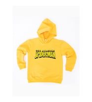 Spiderman baskılı örümcek adam kapüşonlu pamuklu kumaş çocuk sweatshirt (Sarı)