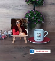 Halaya Hediye Fotoğraflı Dekoratif Taş, Ahşap Altlıklı Türk Kahvesi Fincanı Hediye (Model 3)