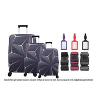 Bagacar Kalp 3lü Set Valiz Kılıfı, 3 lü Valiz Kemeri, 3lü Valiz Etiketi (Gri - Buz) (Gri-Buz)