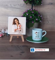 En İyi Diş Hekimi Fotoğraflı Dekoratif Taş, Ahşap Altlıklı Türk Kahvesi Fincanı Hediye (Model 9)