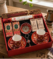 Çini Fincan & Çini Kase & Tütsü Seti & Anahtarlık & Kahve & Mendil & Hediye Seti (Kırmızı)