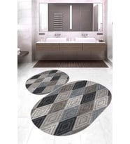 Dijital Baskılı Kaymaz Taban Yıkanabilir Oval 2'li Klozet Takımı Banyo Paspası NOKZ-HT-117 (Çok Renkli)