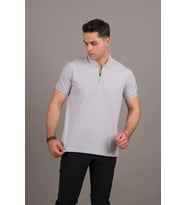 REGULAR FİT FERMUARLI POLO YAKA PAMUKLU ERKEK T-SHİRT (Gri)