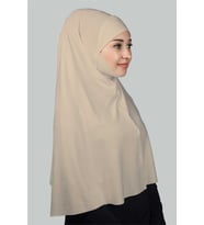 Hazır Türban Peçeli Pratik Eşarp Tesettür Nikaplı Hijab - Namaz Örtüsü Sufle (3XL) (Kum Beji)