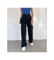 2090 Kadın Likrasız Kargo Cepli Bol Paça Jeans Kot Denim Pantolon (Siyah)