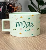 Kişiye Özel İsme Özel Hediye Pastel Fincan Yaz Temalı Desenli (Yeşil)