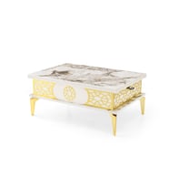 SEFA HOME PREMİUM DEKORLU SİHİRLİ SEHPA BEYAZ-GOLD DETAY (Gri-Altın)