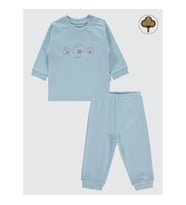Civil Baby Bebek Organik Pijama Takımı 1-9 Ay Ekru (Mavi)