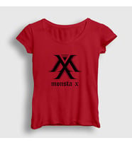 Presmono Kadın Sarı Logo V2 K-Pop Monsta X T-Shirt 275003tt (Kırmızı)