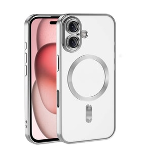 iPhone 16 Kılıf Kamera Korumalı Magsafe Parlak Luxury Kılıf (Gümüş)