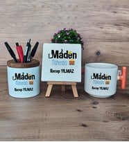 Maden Mühendisi Hediye Sepeti Kupa Bardak T Kulplu, Kalemlik ve Dekoratif Taş Mühendisler Günü Hediyesi (Model 7)