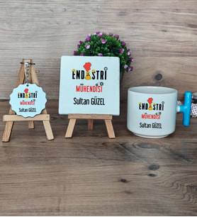 Endüstri Mühendisi Hediye Seti Kupa Bardak T Kulplu, Dekoratif Taş, Anahtarlık Mühendisler Günü Hediyesi (Model 3)