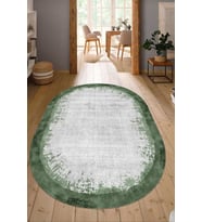 Dijital Baskılı Kaymaz Taban Yıkanabilir Oval Salon Halısı Mutfak Halısı Yolluk NDO-HY-1104 (Yeşil)
