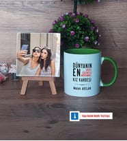 Kız Kardeş Fotoğraflı Dekoratif Taş, Kupa Bardak Beyaz Hediye (Model 14)