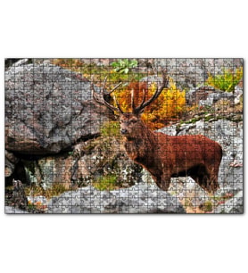 Cakapuzzle Kayalıklar ve Boynuzlu Kahverengi Geyik  Puzzle Yapboz MDF (Ahşap) (255 Parça)