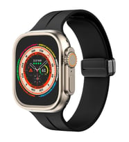 Apple Watch 49mm Ultra Seri Uyumlu Coastal Manyetik Tokalı Silikon Kordon (Siyah)