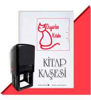 Kişiye Özel  Çizim Kedi 7 Tarihli Kitap Kaşesi (Kırmızı)