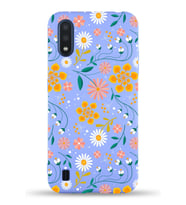 PrinfiFy Samsung Galaxy A01 Uyumlu Lansman Kılıf Çiçek Tasarımlı İçi Kadife Kapak (Lila)