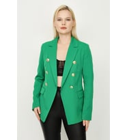 Kadın Gold Düğme Kapamalı Astarlı Blazer Ceket (Yeşil)