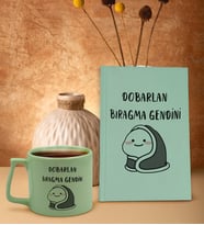 BK Gift Esprili Tasarım Serisi Yeşil Sert Kapaklı Defter ve Middle Kupa Seti, Arkadaşa Hediye, Yeni İş Hediyesi, Doğum Günü Hediyesi (Model 9)