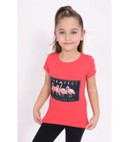 Toontoy Kız Çocuk Flamingo Baskılı Tişört (Nar Çiçeği)