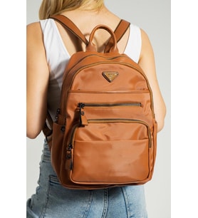 Saten Kumaş Kadın Sırt Çantası 35*25 Cm Yağmur İtici Kumaş Mega Bag Günlük Kullanıma Uygun (Taba)