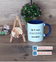 Babaanneye Hediye Kupa Bardak Beyaz ve Fotoğraflı Ahşap Anahtarlık Hediye (Model 3)