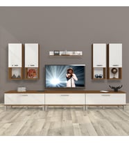 Decoraktiv Eko 8da Mdf Krom Ayaklı Tv Ünitesi Tv Sehpası (Beyaz - Kahverengi)