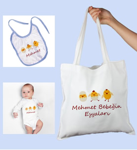 eJOYA Bebeklere Özel Çantasında Kişiye Özel Zıbın Ve Önlük Bebek Hediye Seti 109981 (Mavi)