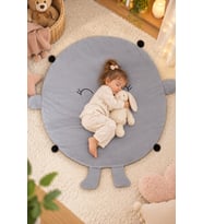 Bebek Oyun Halısı 120 cm Ponponlu ve Ayaklı (%100 Yerli) (Gri)